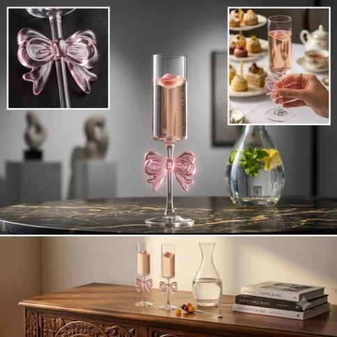 Royal Elegance Pink Bow Glass Juice Cups