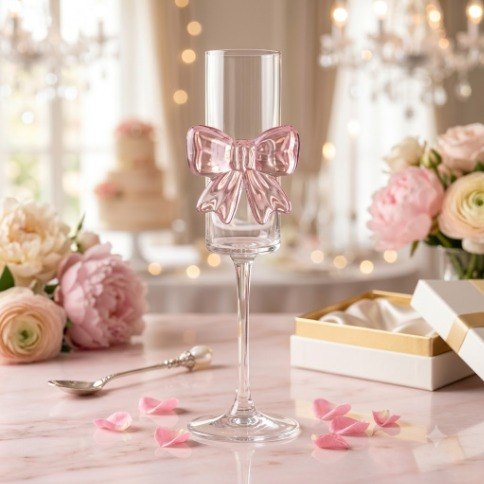 Royal Elegance Pink Bow Glass Juice Cups