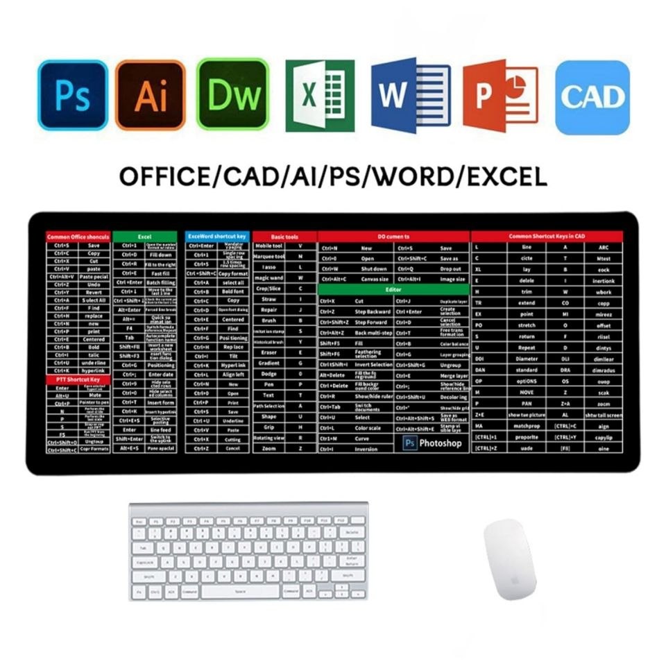 Excel Shortcuts Extended Mouse Pad – 80 × 30 cm