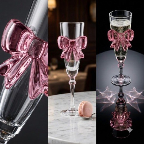 Royal Elegance Pink Bow Glass Juice Cups
