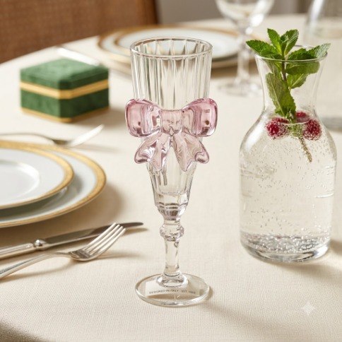 Royal Elegance Pink Bow Glass Juice Cups