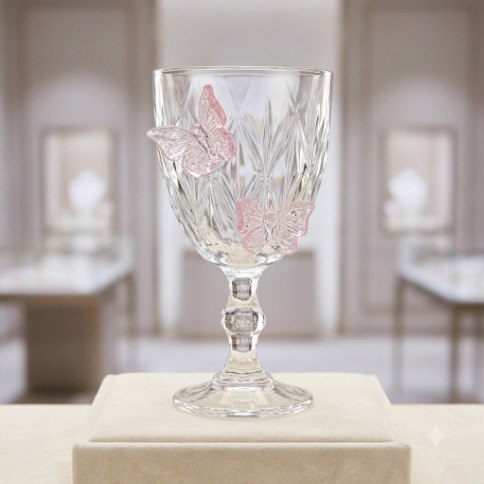 Royal Elegance Pink Bow Glass Juice Cups