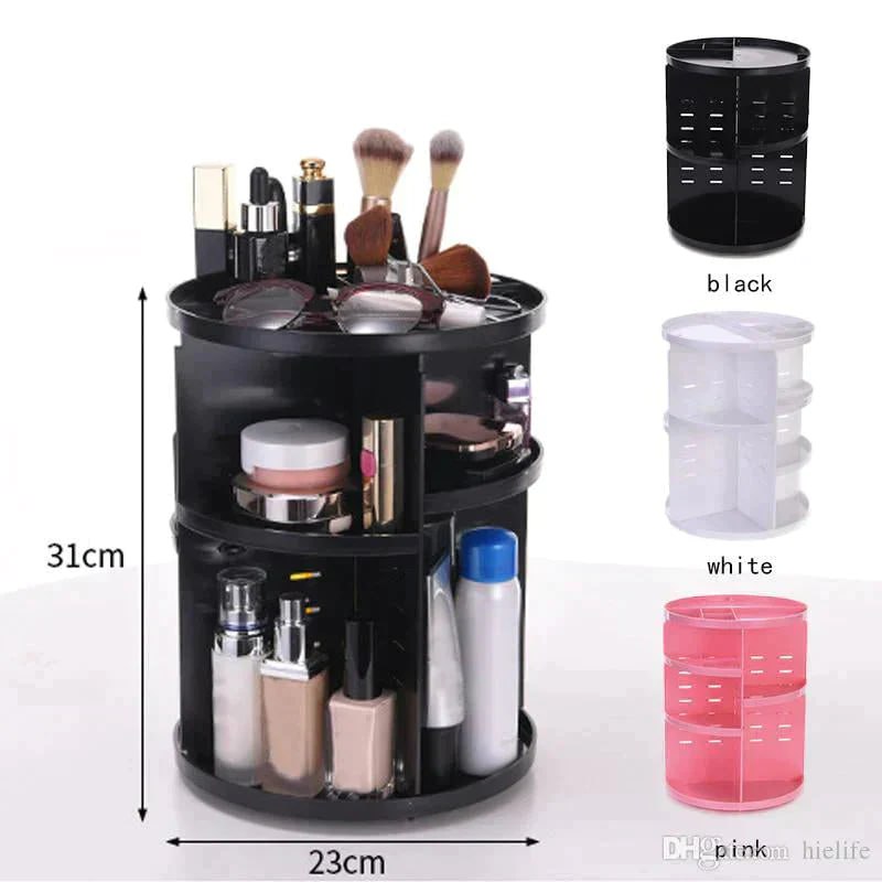 360° Rotating Makeup Organizer with Adjustable Shelves