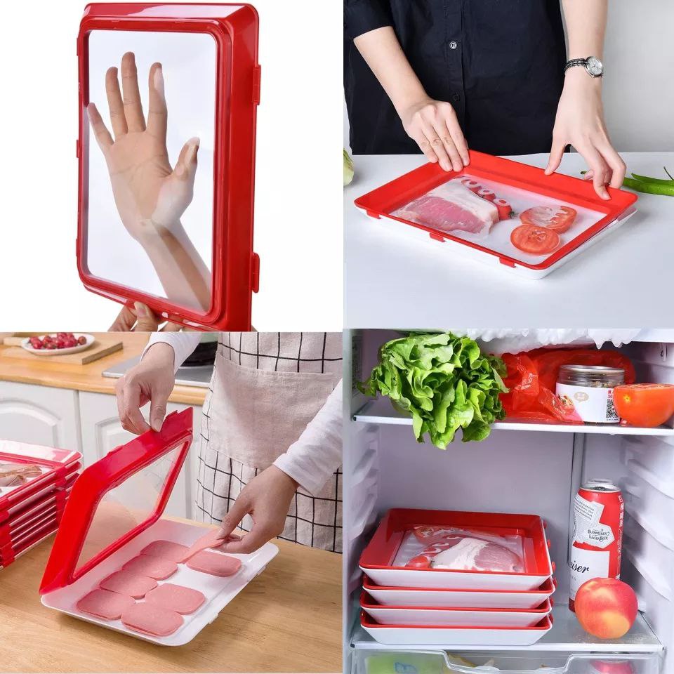 Smart Meat & Vegetable Storage Tray with Stretch Lid
