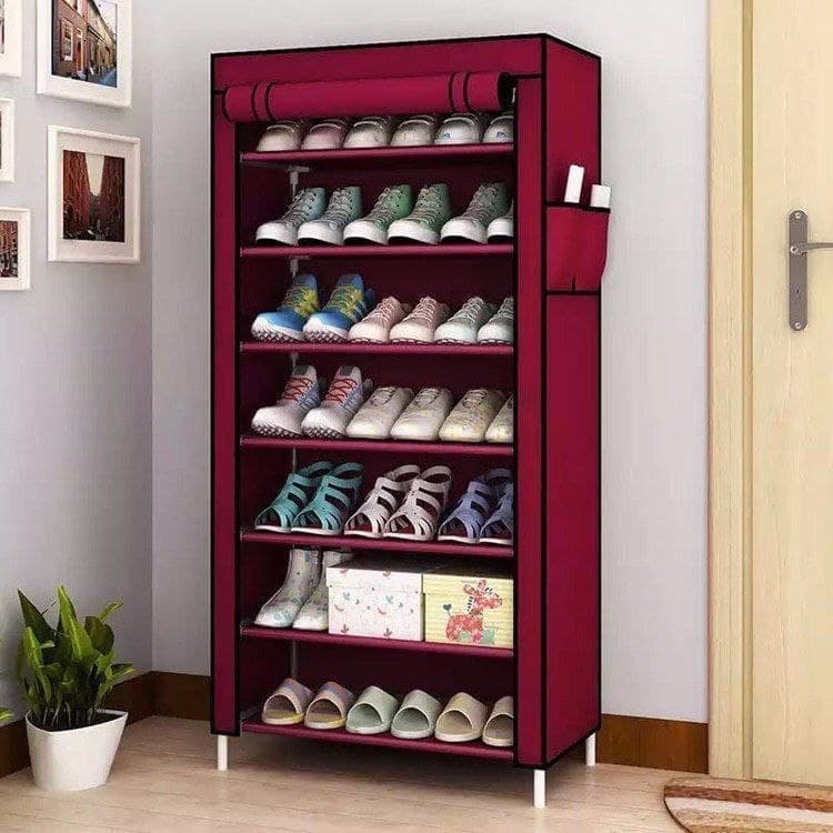 10-Tier Fabric Shoe Rack with Metal Shelves