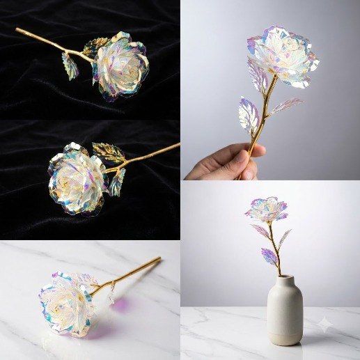 Galaxy Rose Shiny Artificial Flowers – 3 Pieces