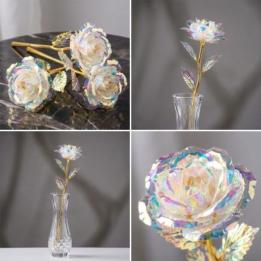 Galaxy Rose Shiny Artificial Flowers – 3 Pieces