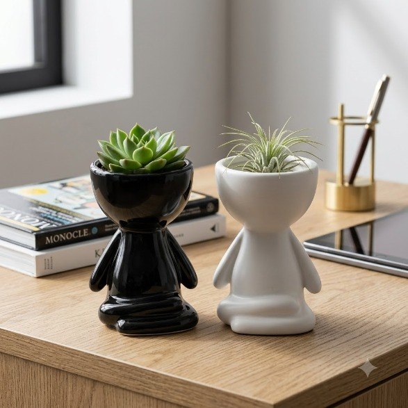 Modern Square Human Figure Ceramic Planter