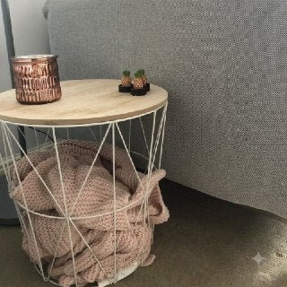 Leno Modern Metal Side Table with Wooden Top & Storage Shelf