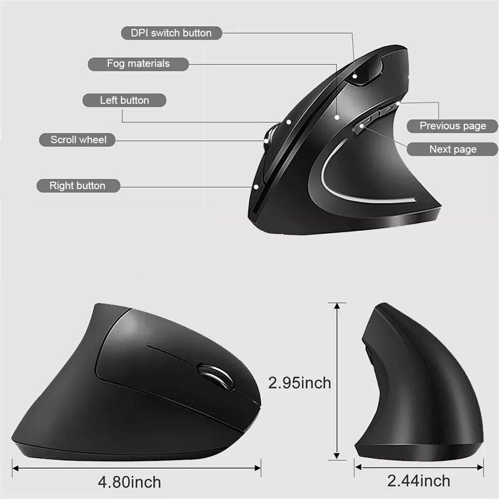 Rechargeable Wireless Ergonomic Vertical Mouse – Black