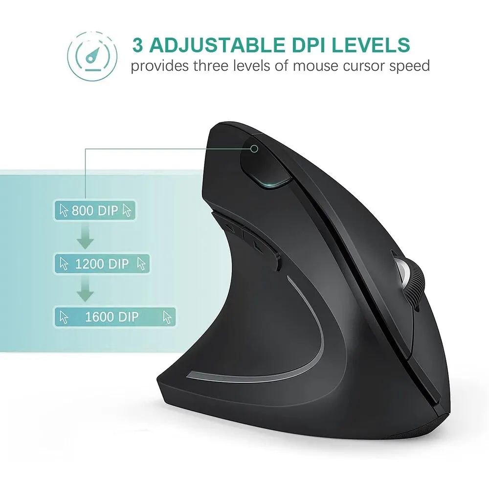 Rechargeable Wireless Ergonomic Vertical Mouse – Black