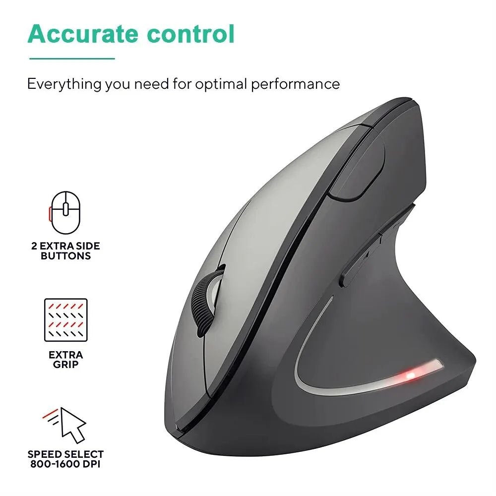 Rechargeable Wireless Ergonomic Vertical Mouse – Black