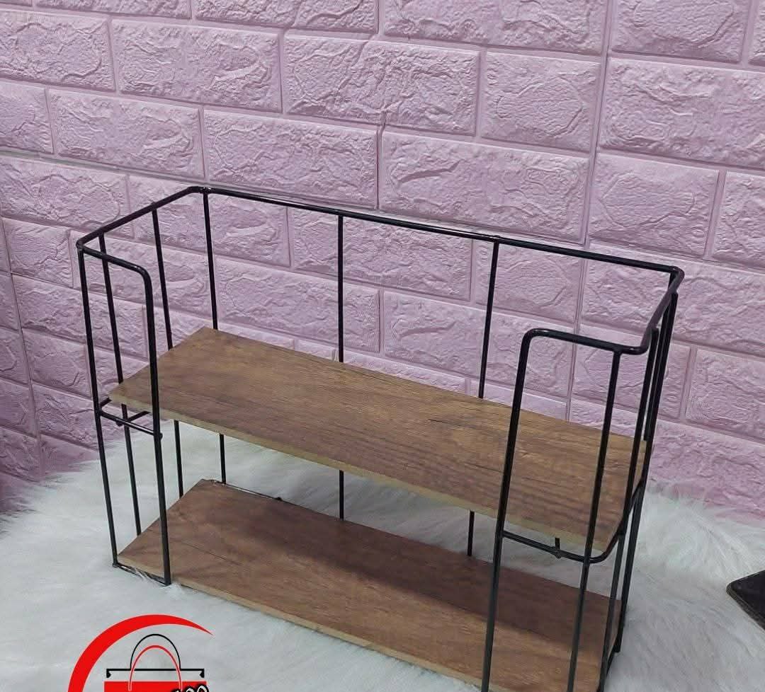 Coffee Rack Metal Stand with 2 Wooden Shelves