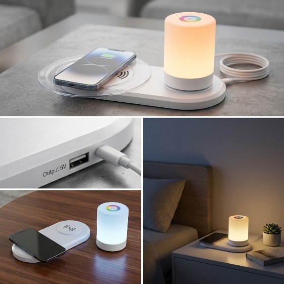 Wireless Charger & 7-Color Touch Table Lamp