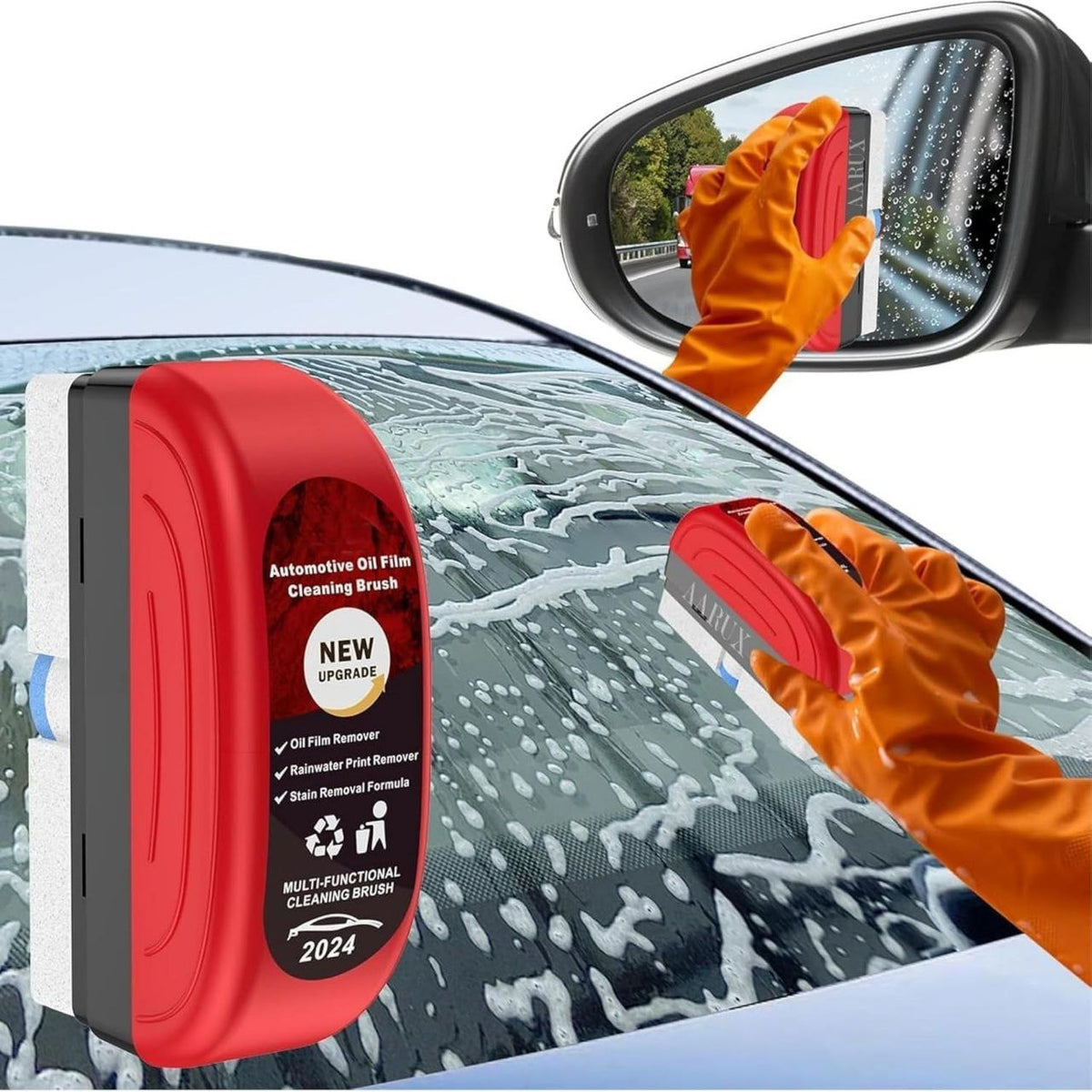 Car Glass Oil Film Removal Brush with Cleaning Solution