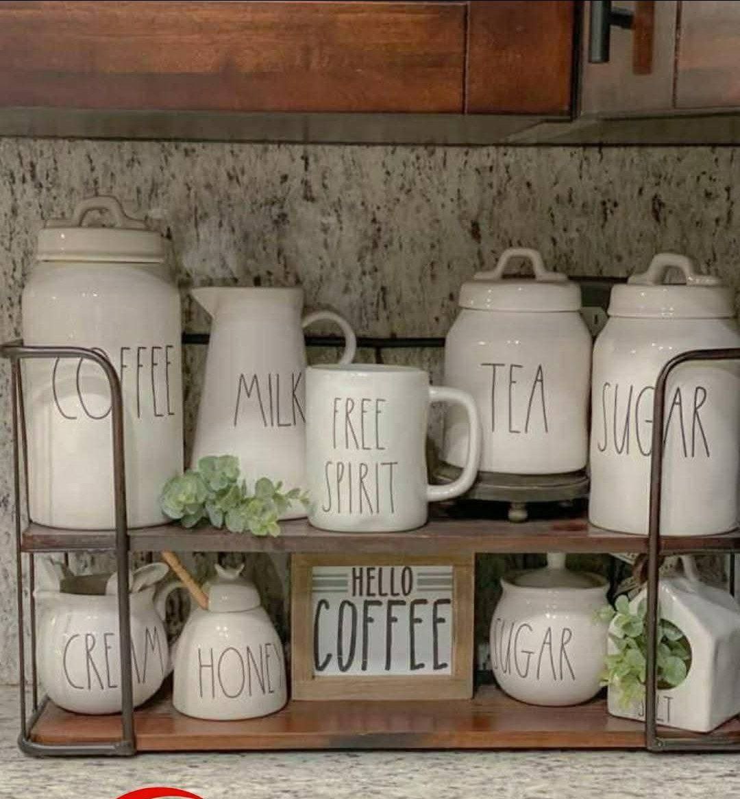 Coffee Rack Metal Stand with 2 Wooden Shelves