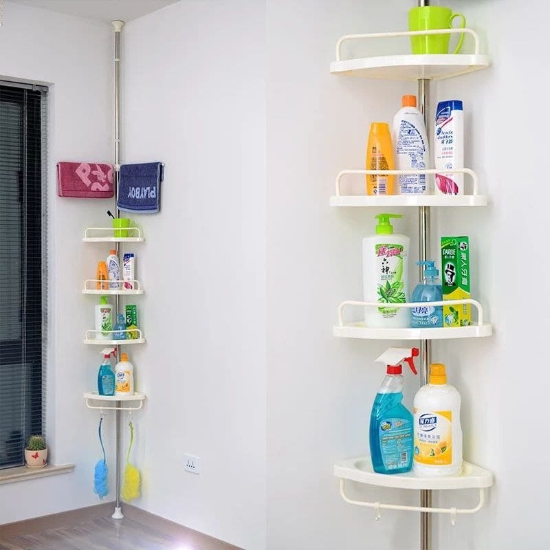 Adjustable Stainless Steel Bathroom Corner Organizer – 4 Tiers