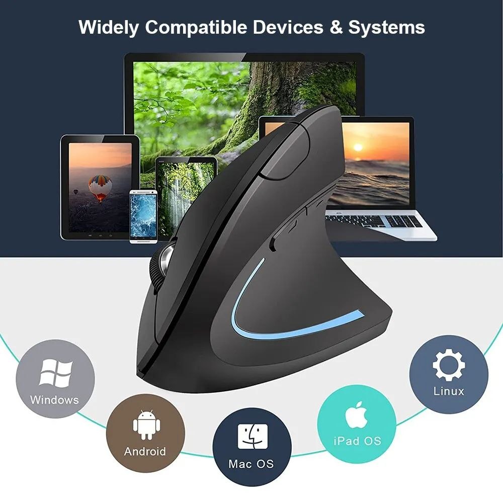 Rechargeable Wireless Ergonomic Vertical Mouse – Black