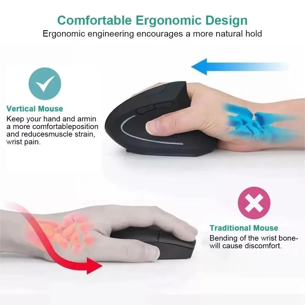 Rechargeable Wireless Ergonomic Vertical Mouse – Black