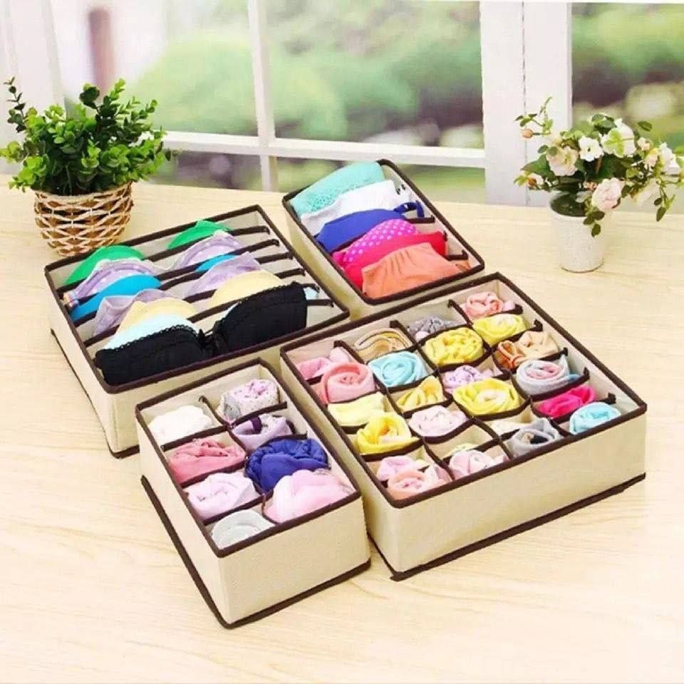 4-Piece Linen Clothing Organizer Set for Underwear, Bras and Socks H