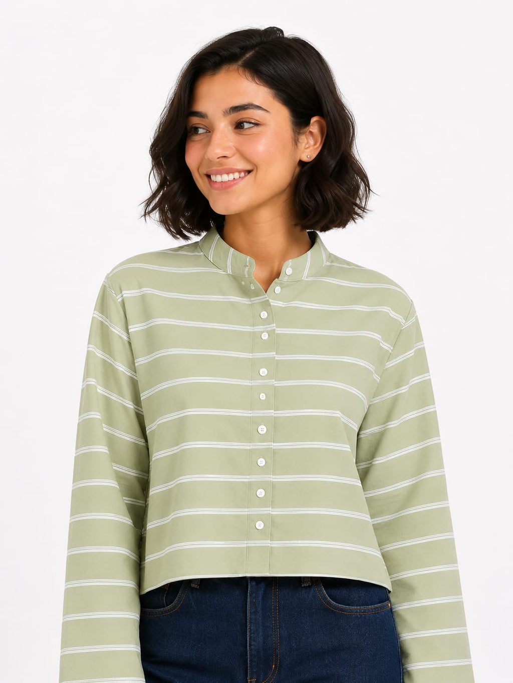 Striped Long-Sleeve Crop Top