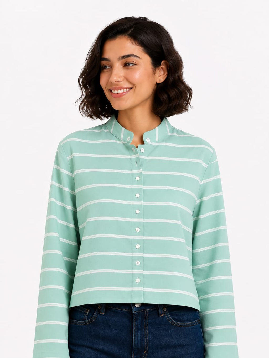 Striped Long-Sleeve Crop Top