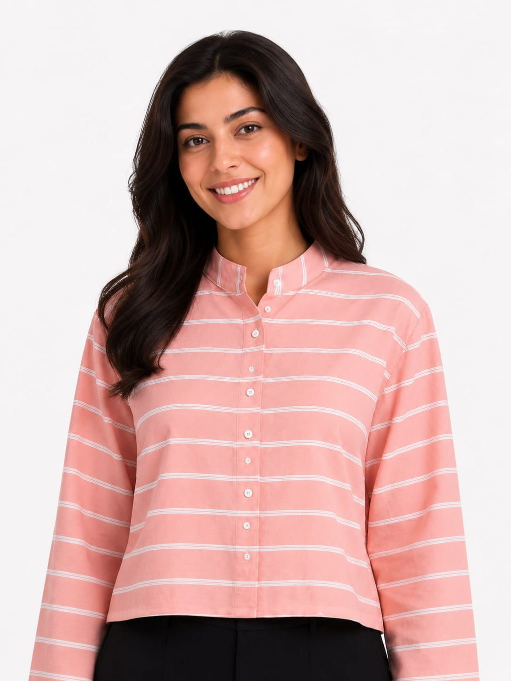 Striped Long-Sleeve Crop Top