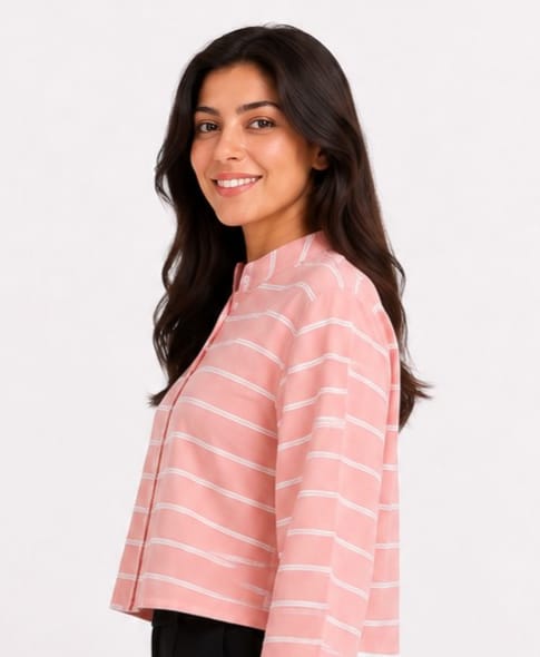 Striped Long-Sleeve Crop Top