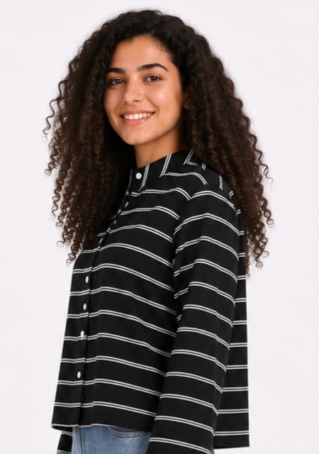 Striped Long-Sleeve Crop Top
