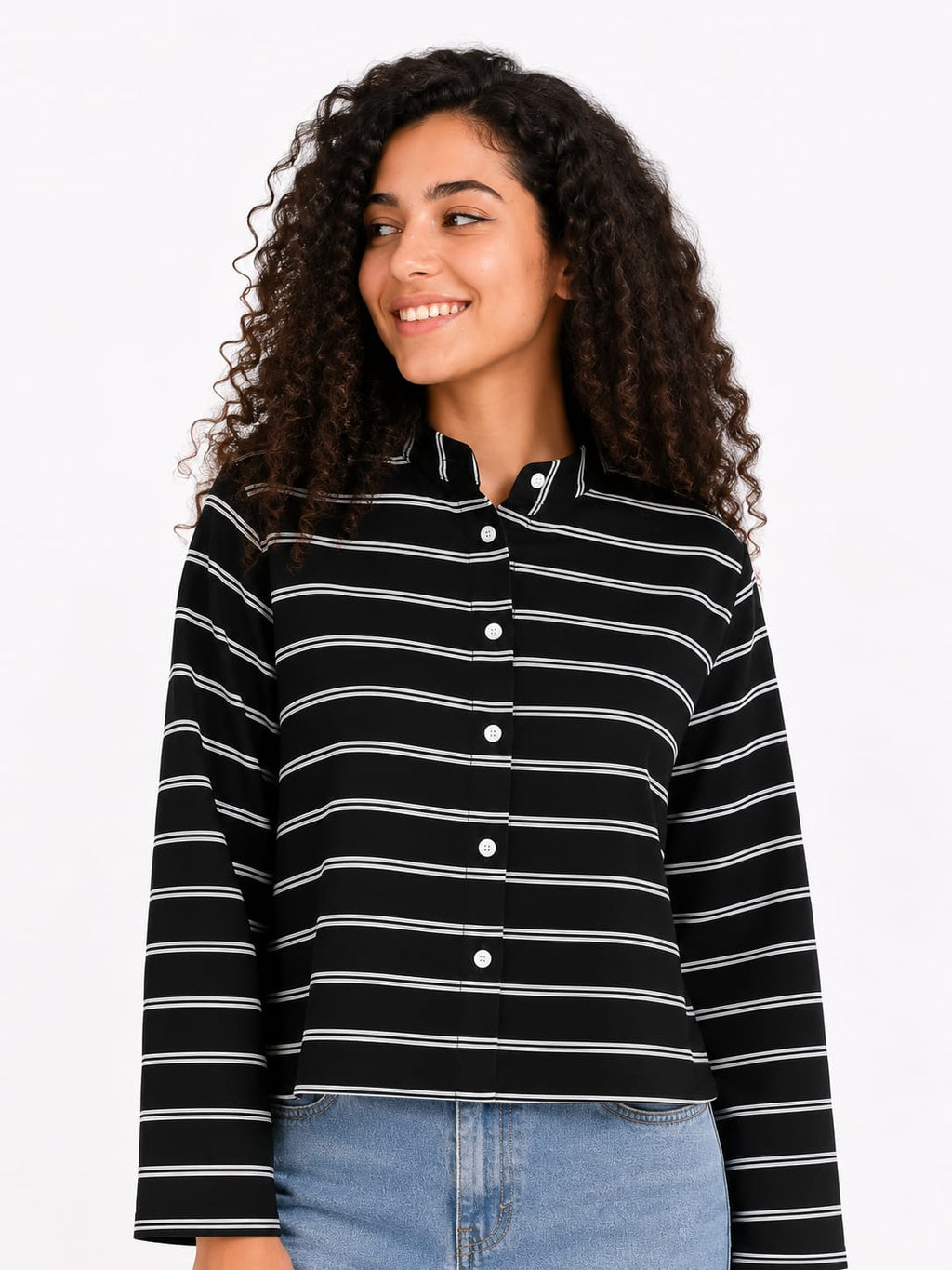 Striped Long-Sleeve Crop Top
