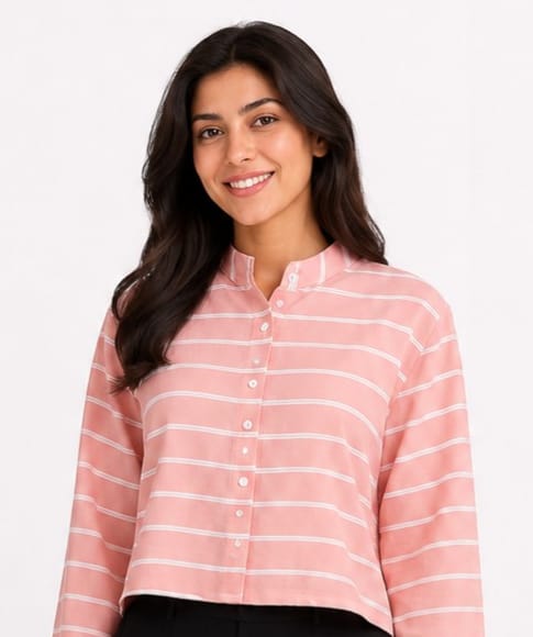 Striped Long-Sleeve Crop Top