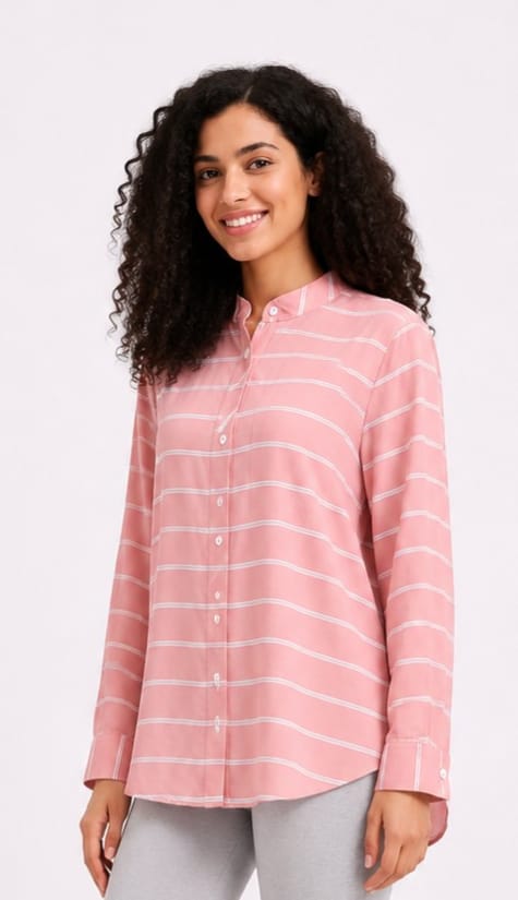Striped Long-Sleeve Button-Up Blouse