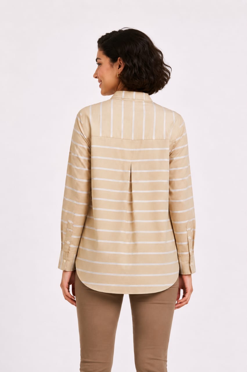 Striped Long-Sleeve Button-Up Blouse