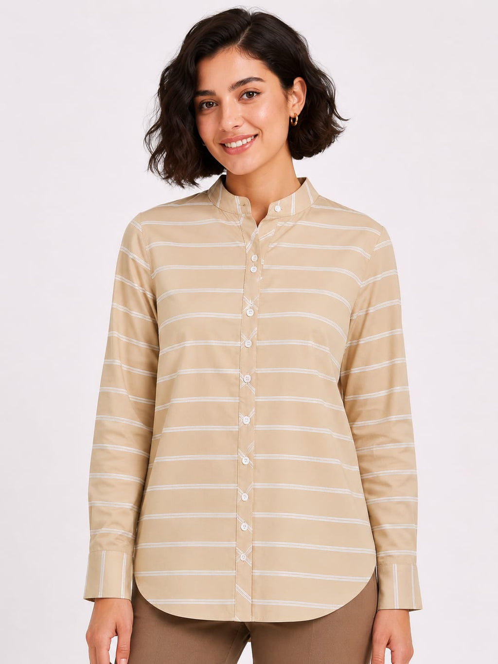 Striped Long-Sleeve Button-Up Blouse