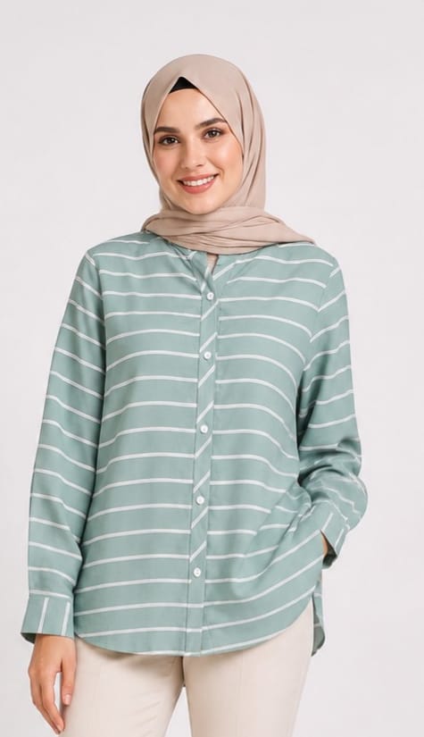 Striped Long-Sleeve Button-Up Blouse