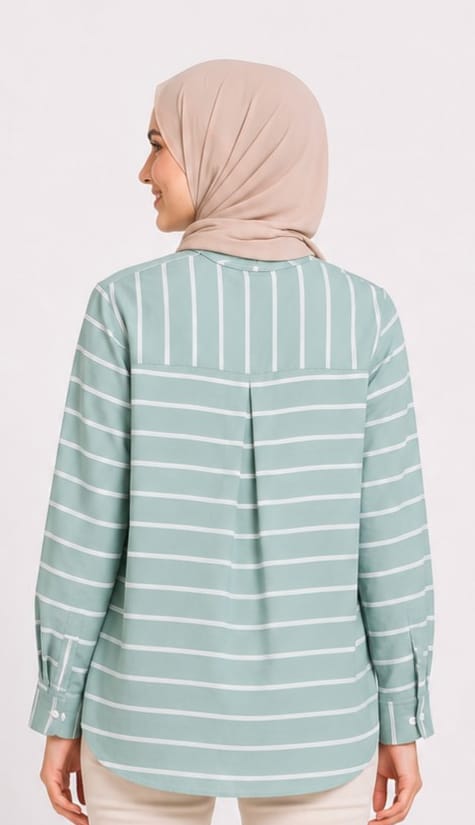 Striped Long-Sleeve Button-Up Blouse