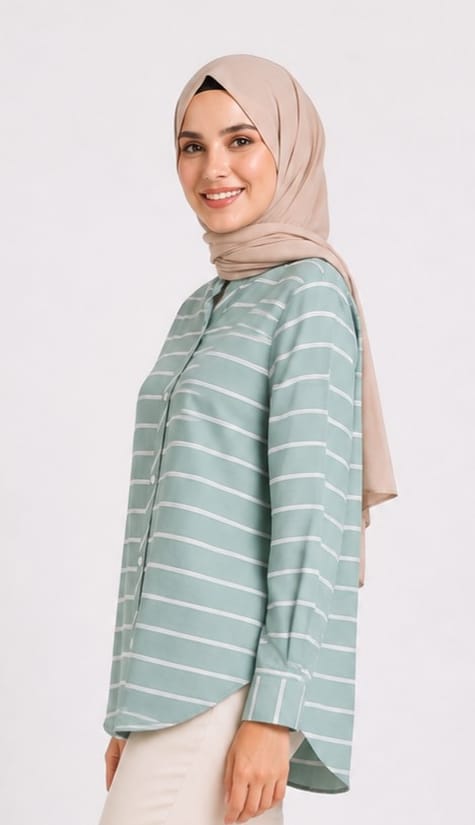 Striped Long-Sleeve Button-Up Blouse