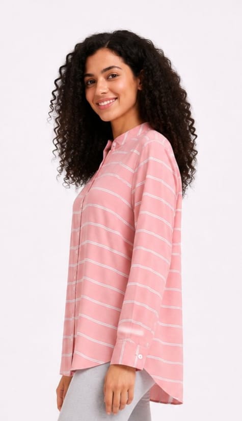 Striped Long-Sleeve Button-Up Blouse