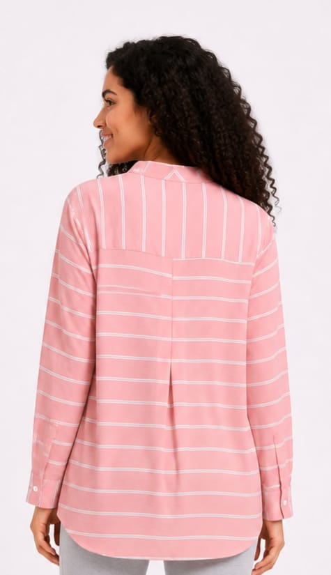 Striped Long-Sleeve Button-Up Blouse