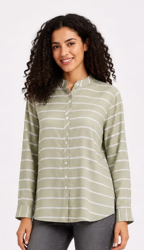 Striped Long-Sleeve Button-Up Blouse
