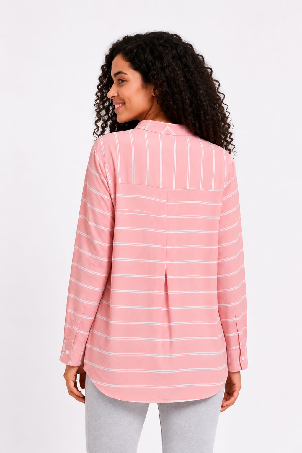 Striped Long-Sleeve Button-Up Blouse