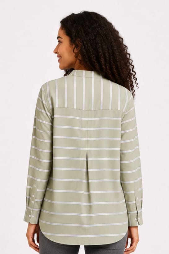 Striped Long-Sleeve Button-Up Blouse