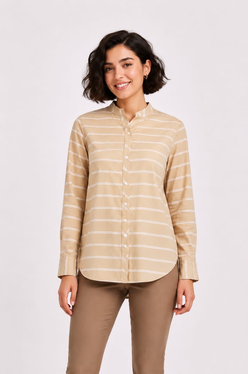 Striped Long-Sleeve Button-Up Blouse