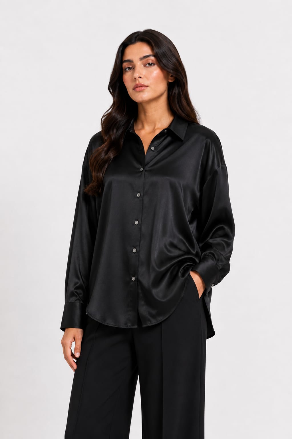 Champagne Gold Satin Button-Up Shirt