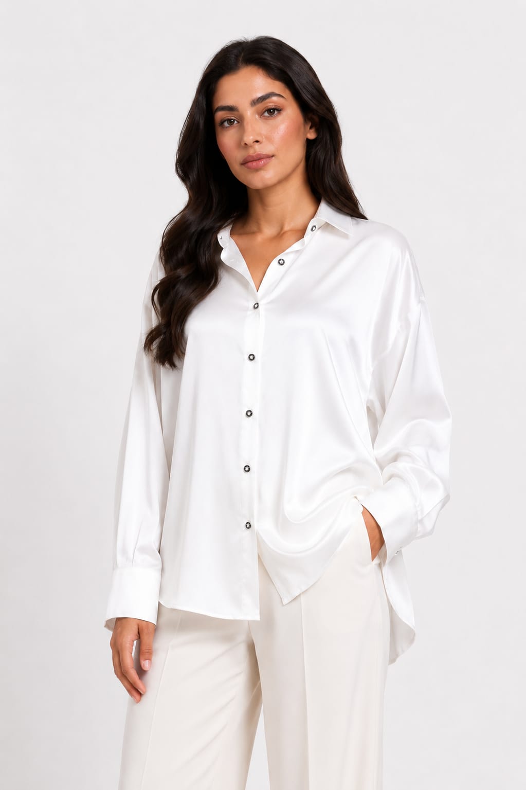 Champagne Gold Satin Button-Up Shirt