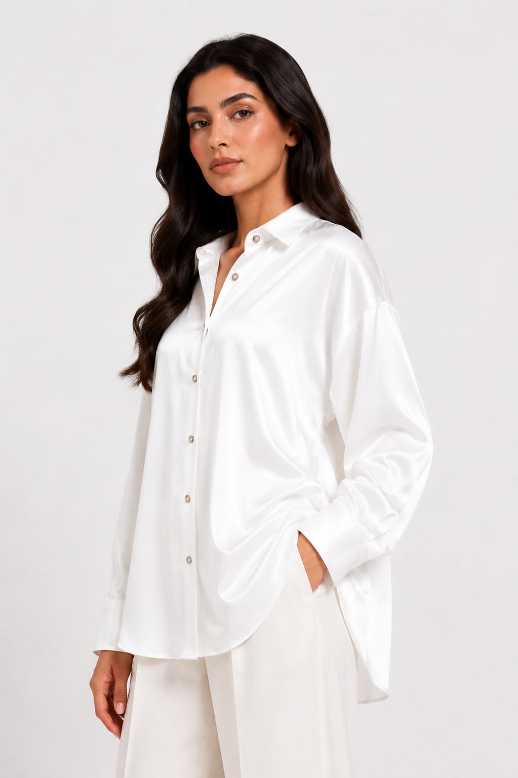 Champagne Gold Satin Button-Up Shirt