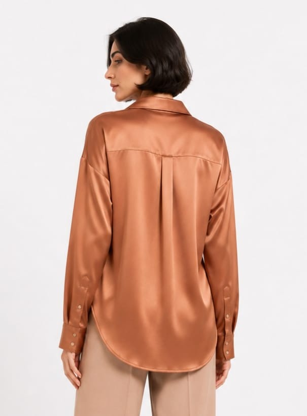 Champagne Gold Satin Button-Up Shirt