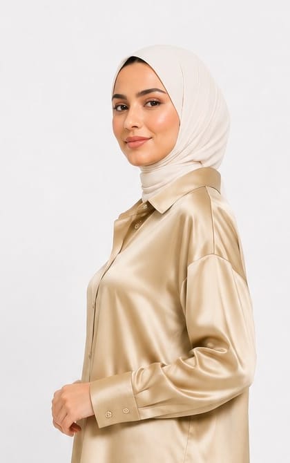 Champagne Gold Satin Button-Up Shirt