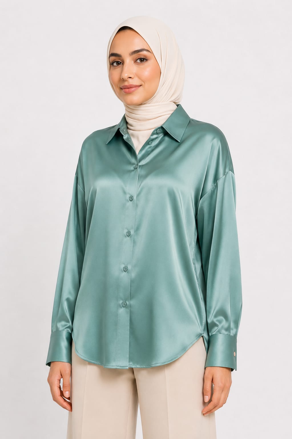 Champagne Gold Satin Button-Up Shirt
