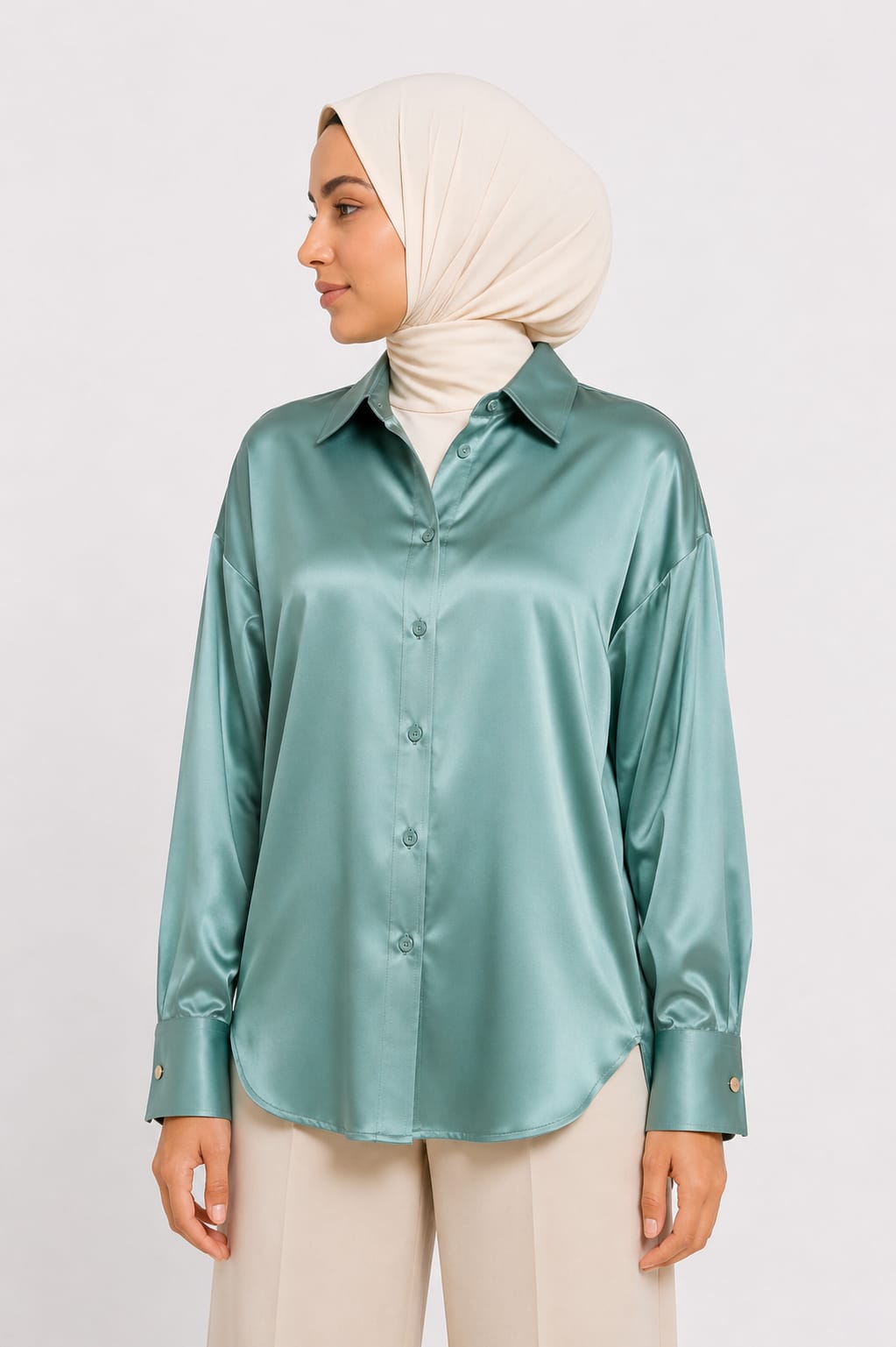 Champagne Gold Satin Button-Up Shirt